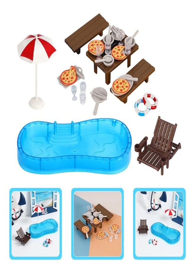 IMIKEYA Dollhouse Pool Set Miniature Furniture Dollhouse Decor Beach Chair Swim Ring Easy Assembly - Image 3